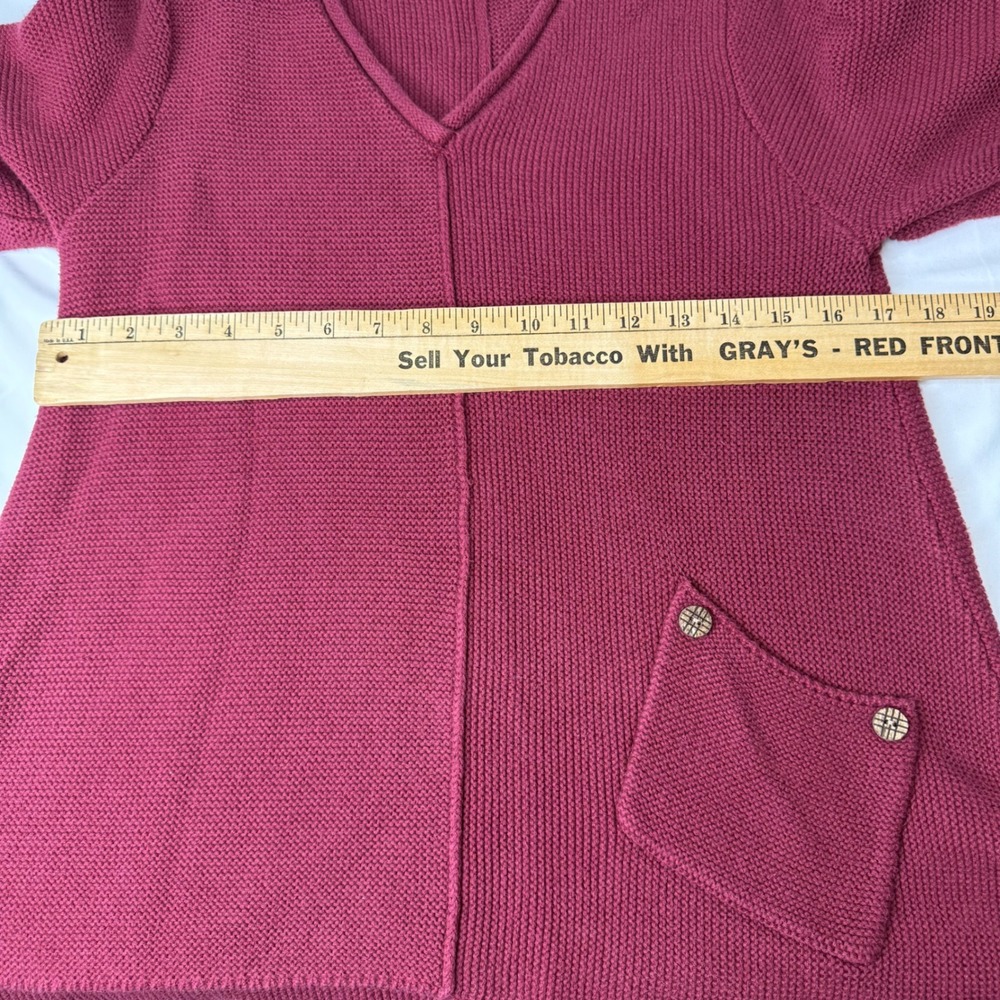 Habitat Clothes to Live In Burgundy Cotton V-Neck A-Line Sweater Women Small - Picture 6 of 7